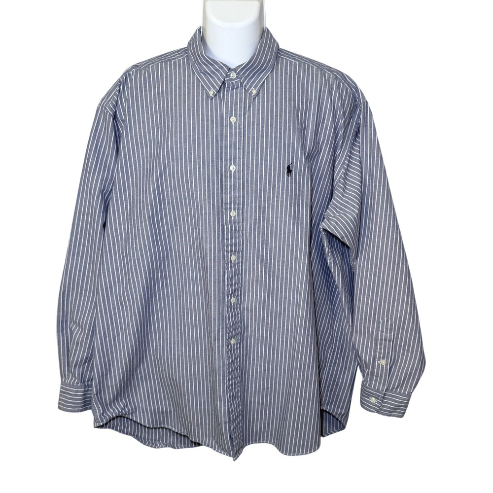 Ralph‎ Lauren Blaire Button Down Mens XL Blue White Striped Cotton Pony Logo